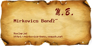 Mirkovics Benő névjegykártya